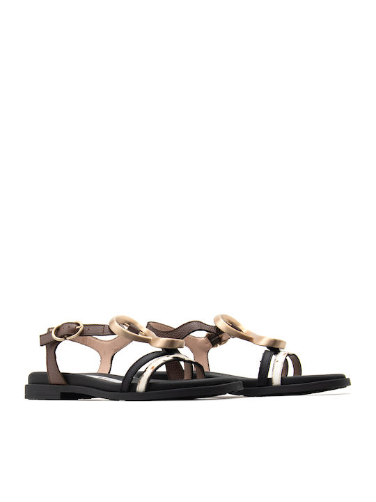 Leather Women's Flat Sandals Brown