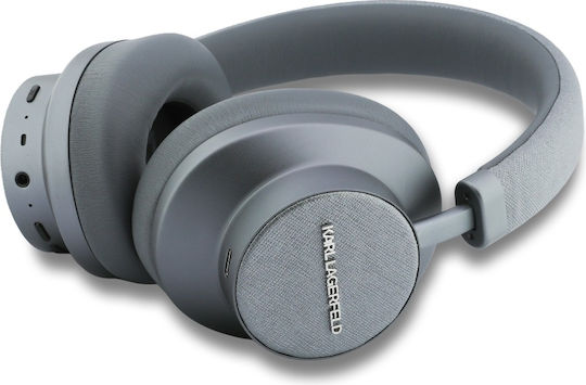 Karl Lagerfeld Saffiano Elongated Kabellose Bluetooth Über Ohr Kopfhörer mit 40 Stunden Wiedergabezeit Grau