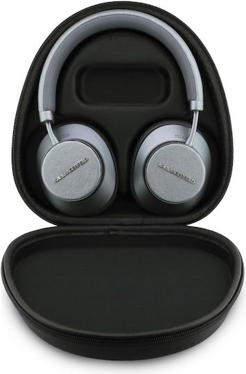 Karl Lagerfeld Saffiano Elongated Kabellose Bluetooth Über Ohr Kopfhörer mit 40 Stunden Wiedergabezeit Grau
