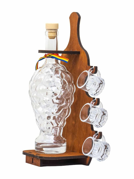 Carafă de Servire din Sticlă 34cm cu Dop și Pahare Maro 50ml