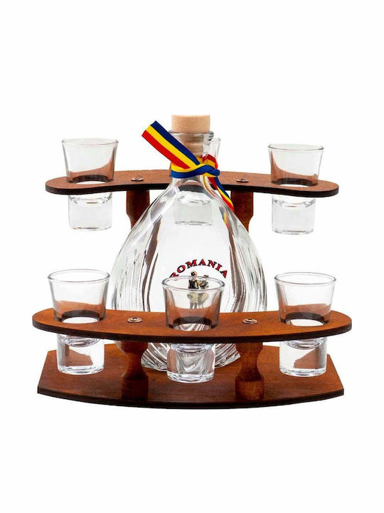 Carafă de Servire din Sticlă 18cm cu Dop și Pahare Maro 6 Bucăți