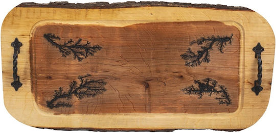 Tavă De Servire Din Lemn De Alder Mânere Din Fier Forjat 61x30cm Ext 10130