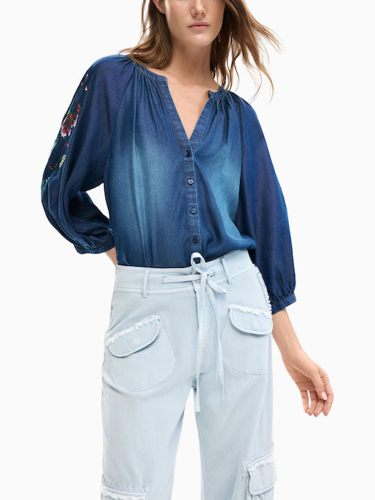 Women's Fabric Cargo Trousers Light Blue