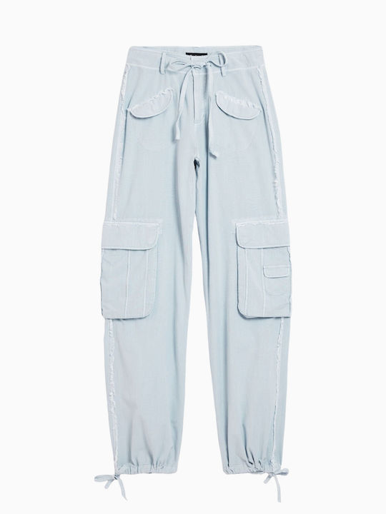 Women's Fabric Cargo Trousers Light Blue
