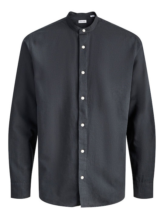 Long Sleeve Linen Shirt in Regular Fit Black