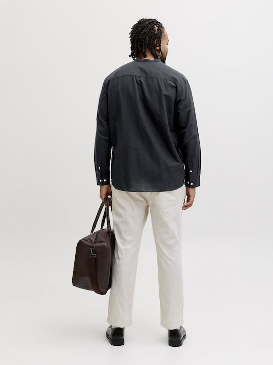 Long Sleeve Linen Shirt in Regular Fit Black