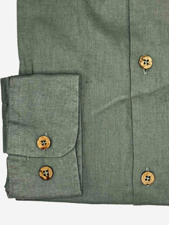Langärmeliges Leinenhemd in normaler Passform Khaki CE1295H-Grün