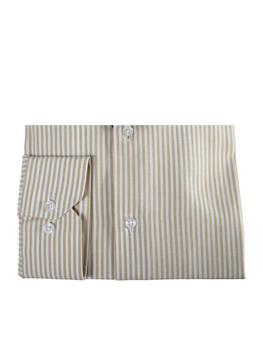 Long Sleeve Striped Beige Shirt