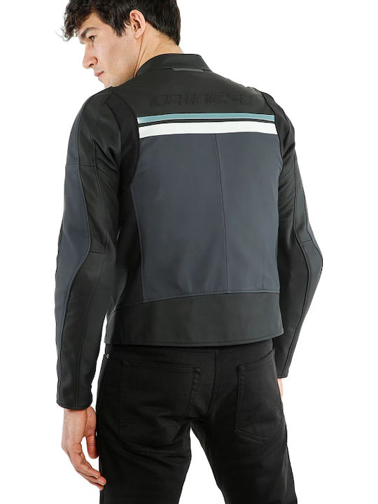 Dainese HF 3 Herren Leder Motorradjacke 4 Jahreszeiten Schwarz/Gletscher-Grau