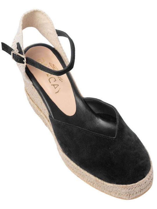 Sommer Damenplattformen in Stil Espadrilles Schwarz