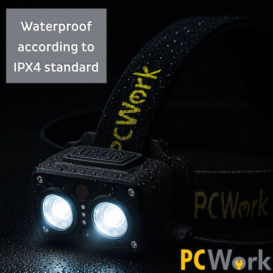 Pcwork Rechargeable LED Head Flashlight with Maximum Brightness 200lm