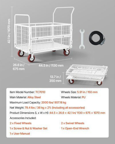 Vevor Collapsible Platform Trolley for Load up to 907kg in Gray Colour