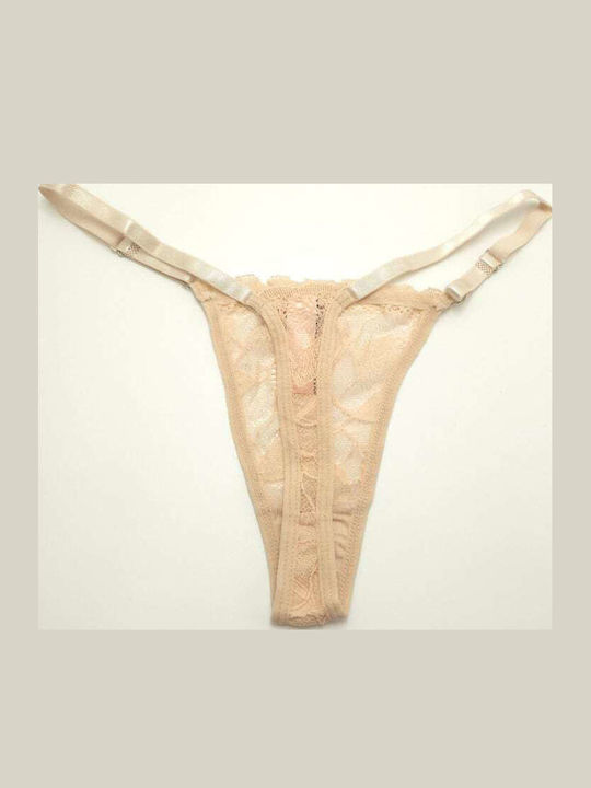 Γυναικείο String με Δαντέλα Μπεζ