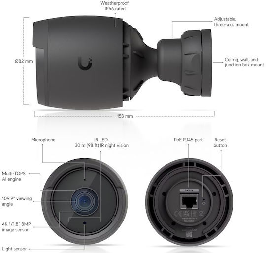 Ubiquiti G6 IP Κάμερα Παρακολούθησης 4K Αδιάβροχη με Μικρόφωνο