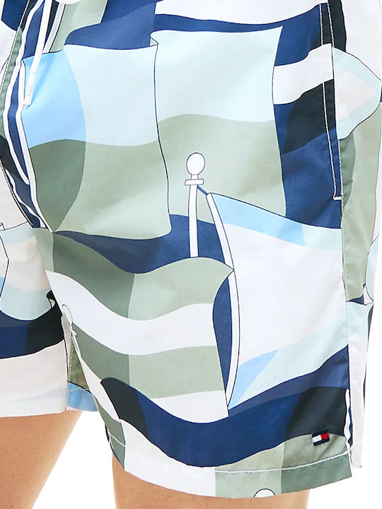 Men's Swim Shorts White-Blue-Khaki with Patterns