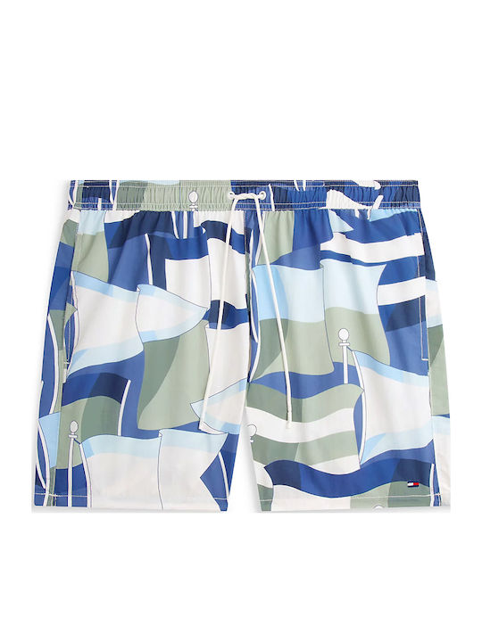 Men's Swim Shorts White-Blue-Khaki with Patterns