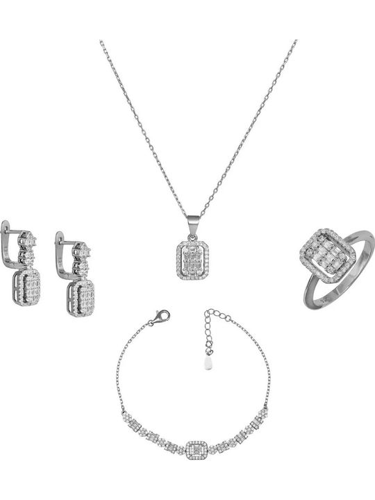 Set with Necklace Earrings Ring & Bracelet from Silver with Stones