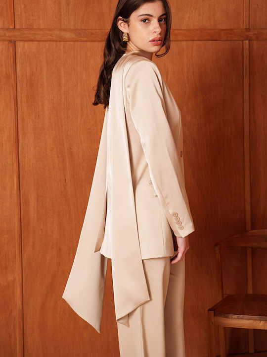 Cuca Damen Tailliertes Blazer Beige/Gold