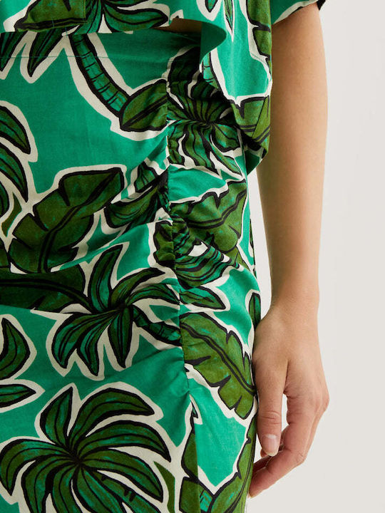 High Waist Midi Skirt Floral Green