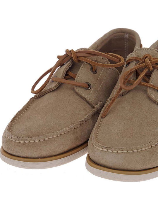 Suede Men's Boat Shoes In Beige Color