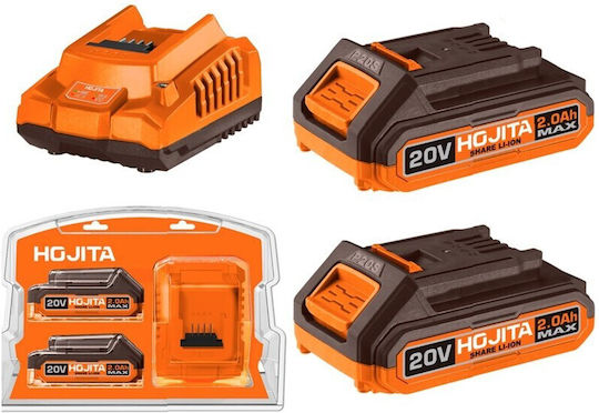 Hojita Set 2 Tool Batteries Lithium 20V Capacity 2Ah with Charger