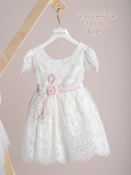 Piccolino Florence Ivory Λευκό Φόρεμα Βάπτισης