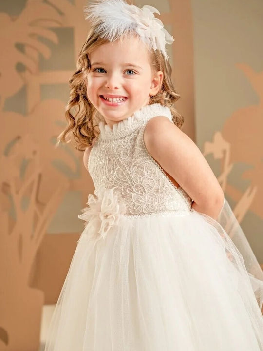 Baby Bloom Rochie Ecru de Botez din Dantelă