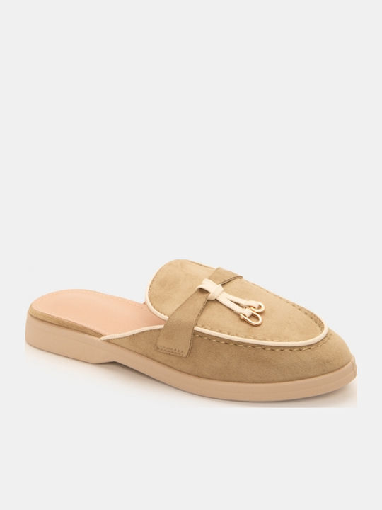 Flat Suede Mules In Green Colour