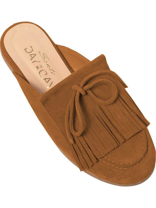 Δερμάτινα Mules με Τακούνι σε Ταμπά Χρώμα
