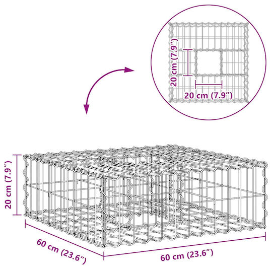 vidaXL Gabion Box Pentru Garduri De Grădină Din Oțel 60x60x20 Cm Argintiu