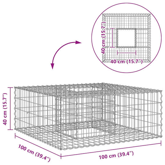 vidaXL Gabion Box Pentru Garduri De Grădină Din Oțel 100x100x40cm Argintiu