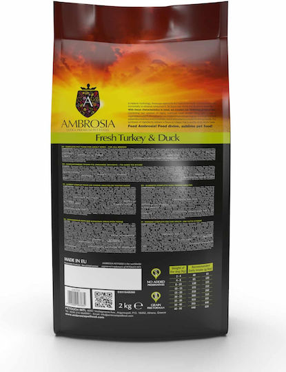 Ambrosia Fresh Turkey & Duck Adult All Breeds 12kg Ξηρά Τροφή χωρίς Σιτηρά για Ενήλικους Σκύλους με Γαλοπούλα και Πάπια