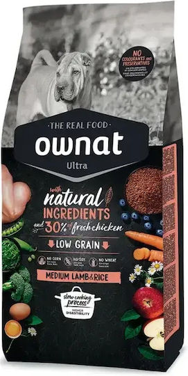 Ownat Ultra 12kg Dry Food with Few Grains for Adult Medium Breed Dogs with Lamb, Rice, Meat and Chicken