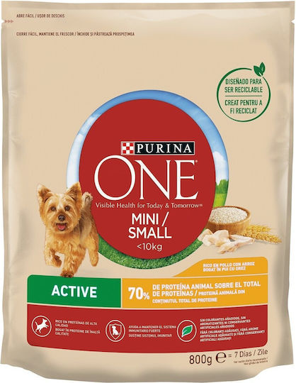 Purina One 0.8kg Dry Food for Small Breed Dogs with Chicken, Poultry, Wheat, Rice, Corn and Fish