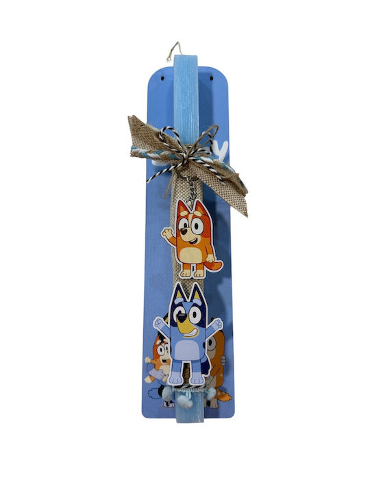 Handgefertigte Osterkerze Bluey Mit Holzsockel Holzanhänger Höhe des Kerzchens 30cm Handgefertigte Osterkerze Bluey Mit Holzsockel Holzanhänger Höhe des Kerzchens 30cm
