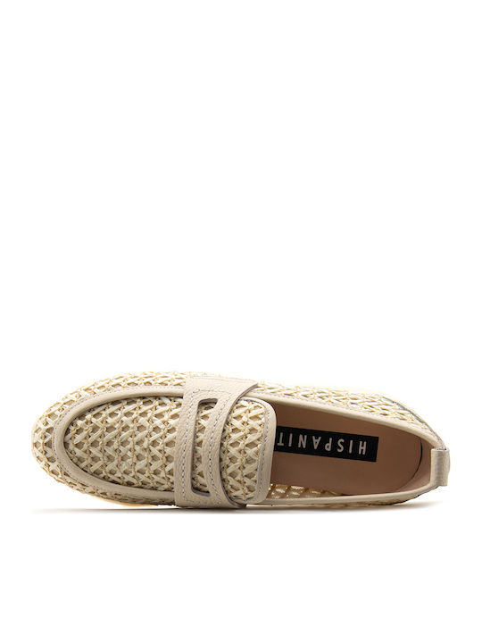 Leather Women's Loafers in Beige Colour