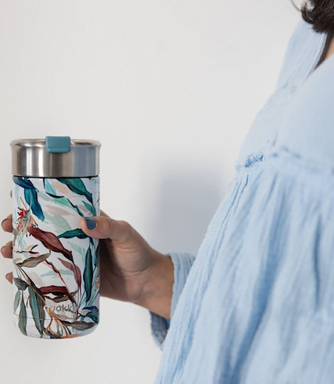 Quokka Boost Coffee Glass Thermos Stainless Steel BPA Free 400ml Bouquet