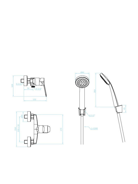 Kuchinox Thermostatische Badewannenmischbatterie Komplettes Set Schwarze