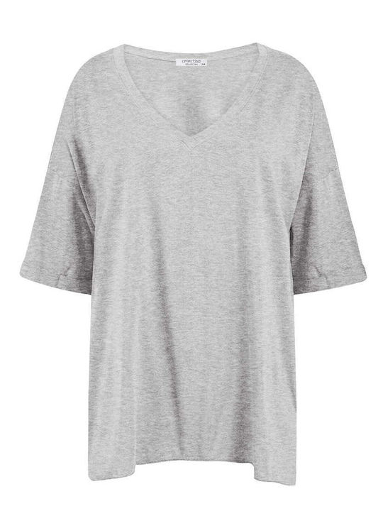 Celestino Women's Blouse Turned Sleeve Loose Fit Light Gray