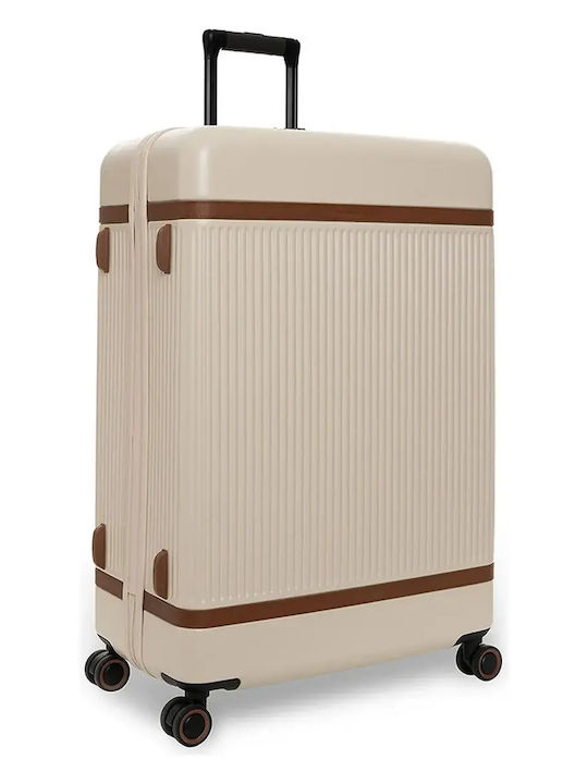 The Chesterfield Brand Large Hard Beige Suitcase with 4 Wheels Height 75cm