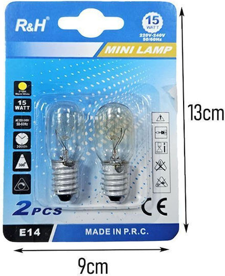 R&h Oven Lamps E14 15w 300° Set 2 Pieces