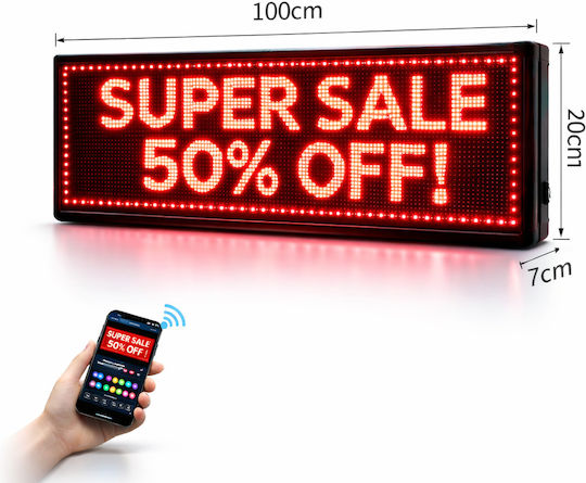 Rolling LED Sign Double Sided Waterproof 100x20cm Red