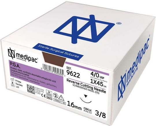 Medipac Surgical Sutures Pga 0 Single 75cm Needle 36mm 1/2 Round 9165