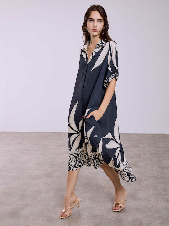 Celestino Women's Print Dress Pockets Loose Fit Dark Blue | Skroutz.mt