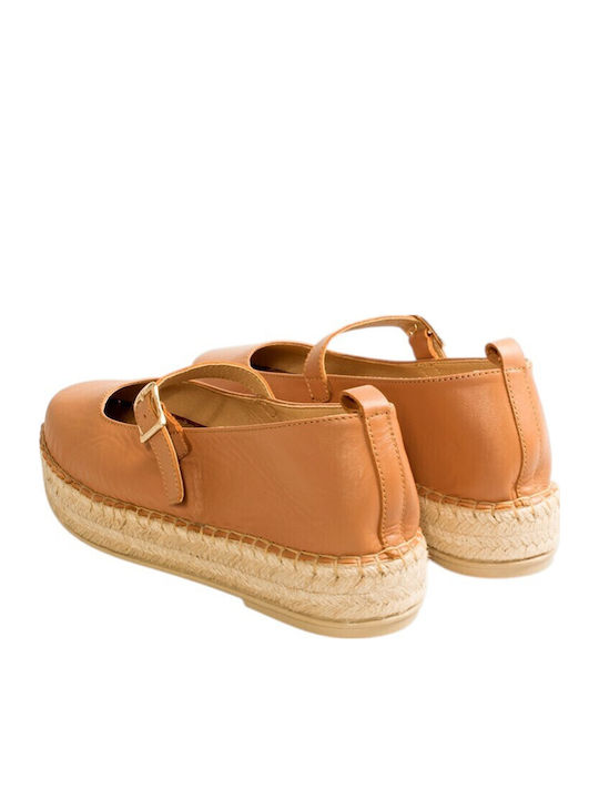 Leather Women's Espadrilles in Tabac Brown Colour