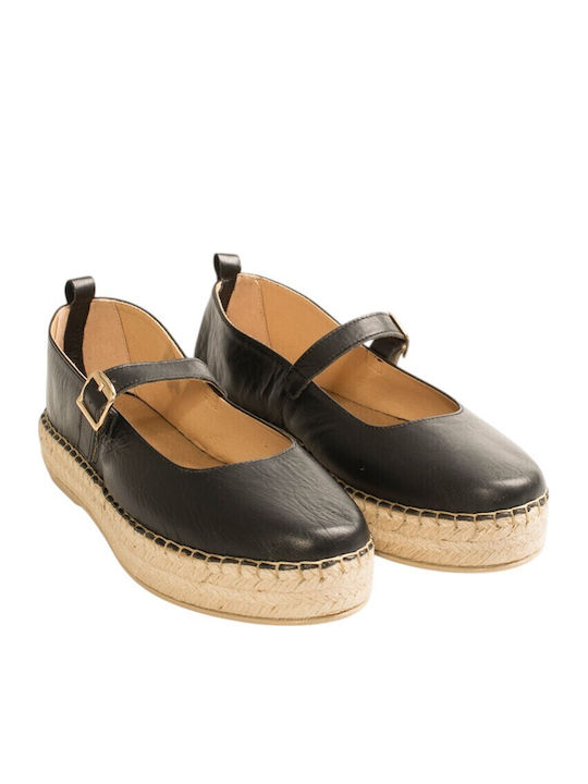 Leather Women's Espadrilles in Black Colour