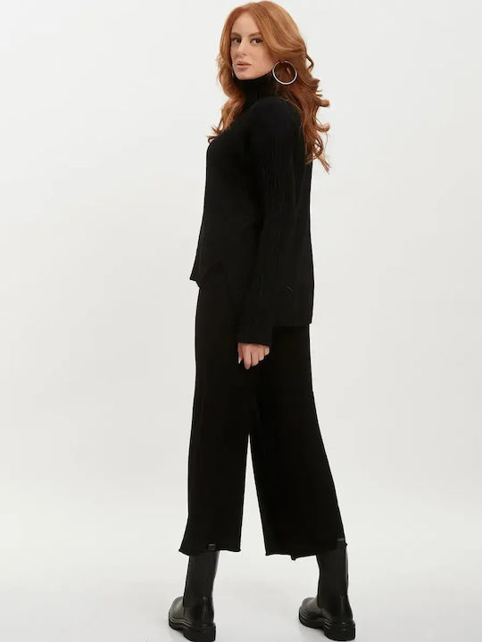 Knitted Set Trousers Blouse Turtleneck Black Size One Size