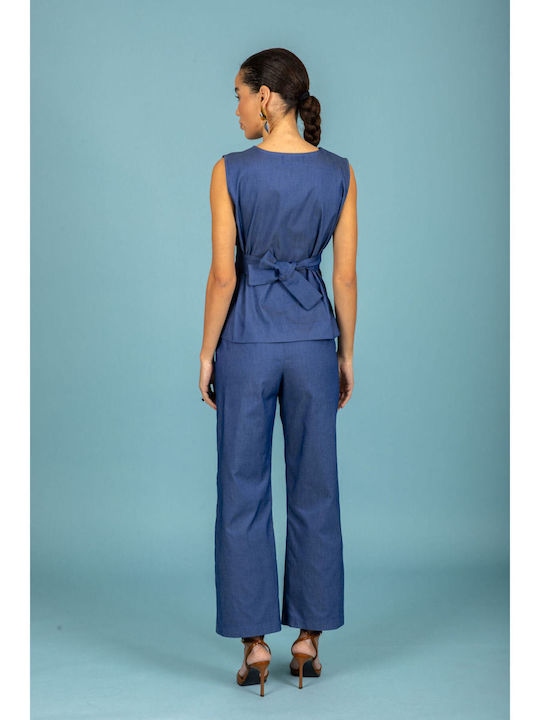 Women's Fabric Trousers in Loose Fit Blue
