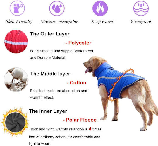 Animal Dog Coat Waterproof Windproof Blue With Back Length 82 cm