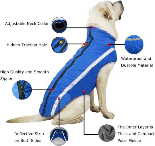 Animal Dog Coat Waterproof Windproof Blue With Back Length 82 cm